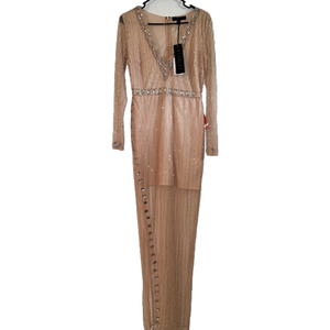 Women’s Starlet Embellished Semi Sheer Side Split V Neck Formal Dress Size 6